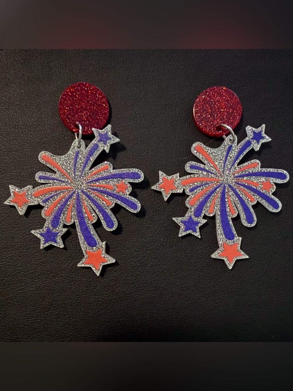 Red, White & Blue 4th of July Independence Day Fireworks Glitter Earrings 🎇